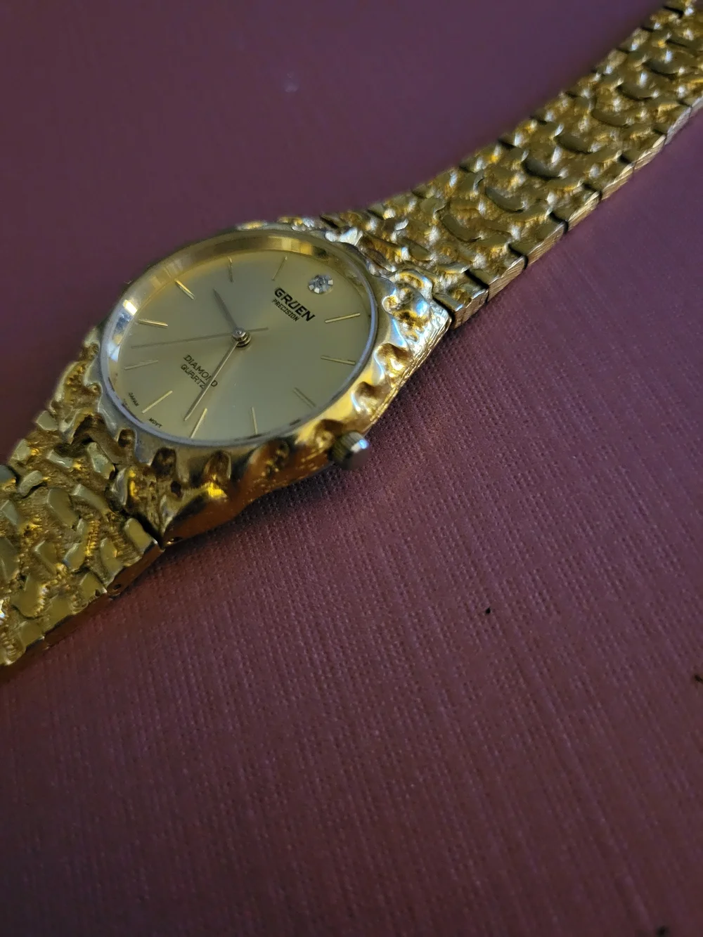 Gruen Gold-Tone Textured Bracelet Watch